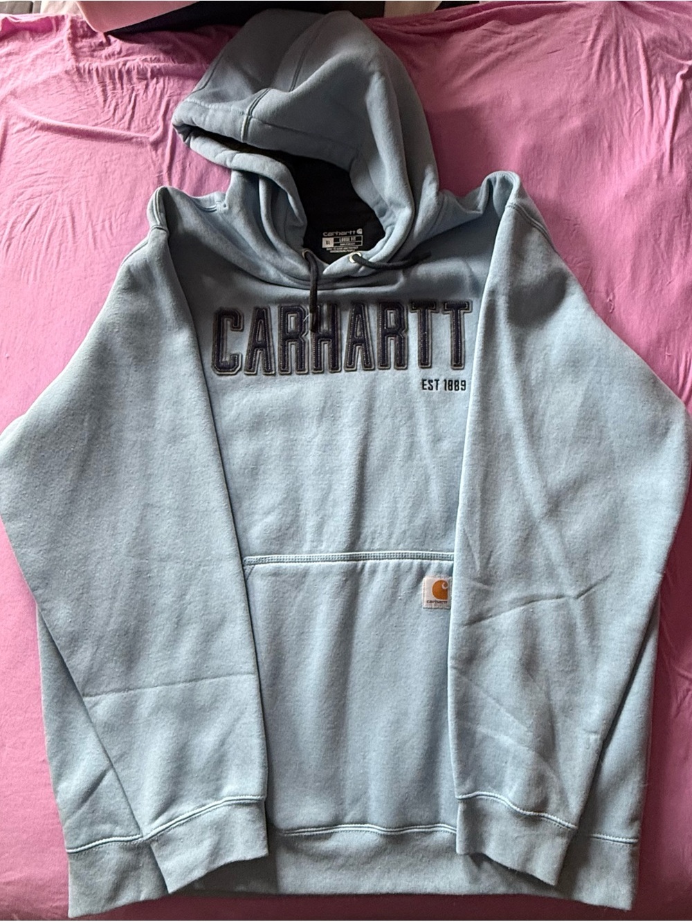 Carhartt Men's Light Blue Crewneck Hoodie with Logo